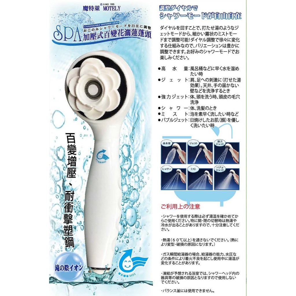 水摩爾 按壓式 天使翅膀 蓮蓬頭 BW-9S2