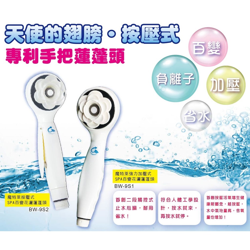 水摩爾 按壓式 天使翅膀 蓮蓬頭 BW-9S2