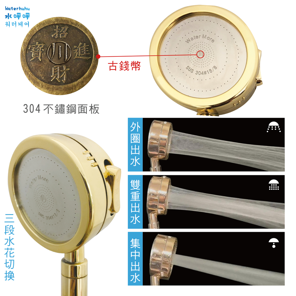 韓國熱銷Waterhuhu水呼呼三段增壓除氯淨水蓮蓬頭WH-388金銀雙星花灑透明除氯過濾器-4 【水呼呼】三段增壓淨水蓮蓬頭超值組