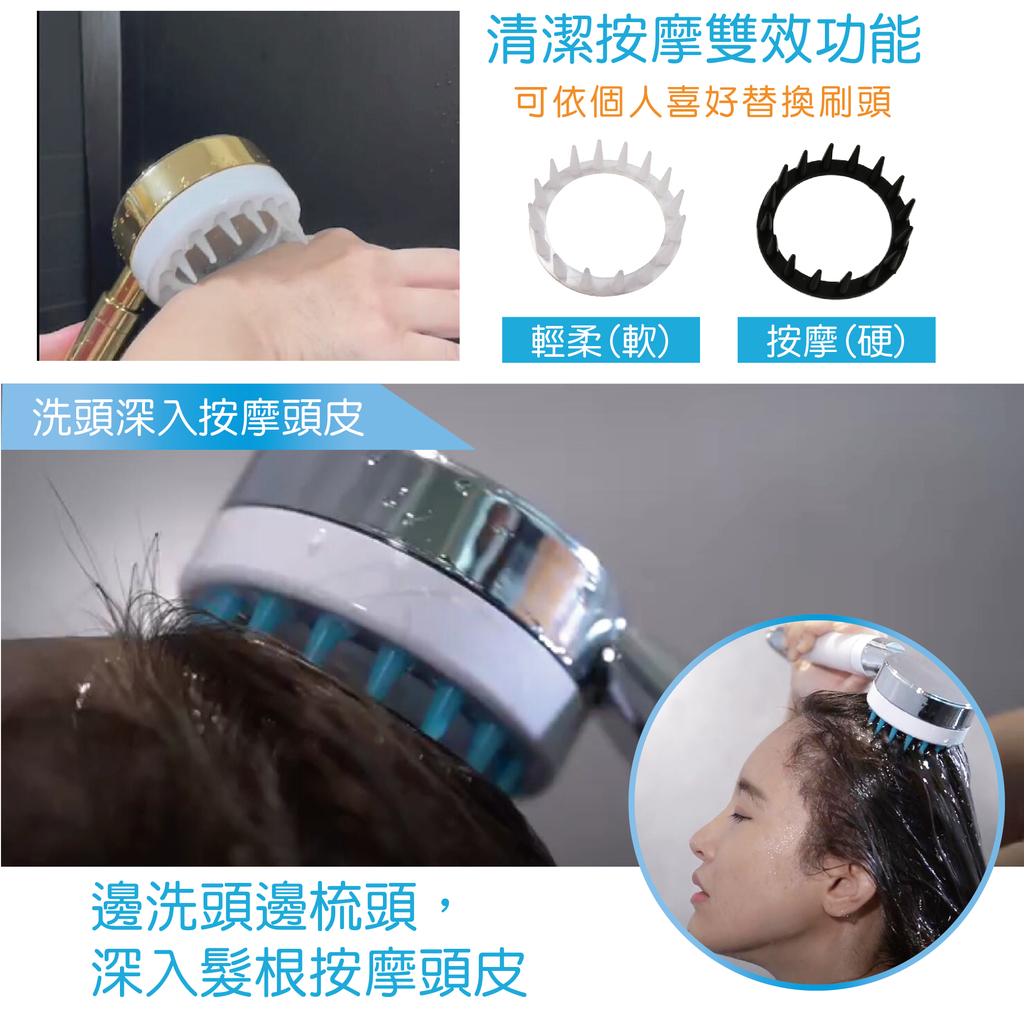 【水呼呼】 水抓龍SPA按摩刷過濾蓮蓬頭 1組(內含濾芯矽膠爪頭)