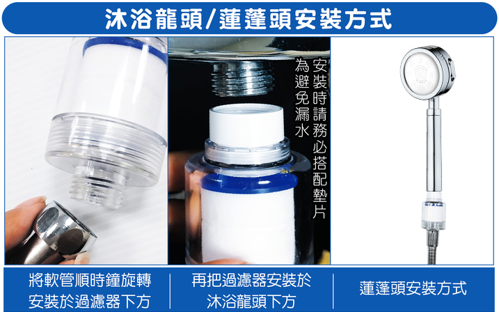 【水呼呼】WH388三段增壓負離子蓮蓬頭1支+除氯過濾器+水垢去除清潔劑1瓶