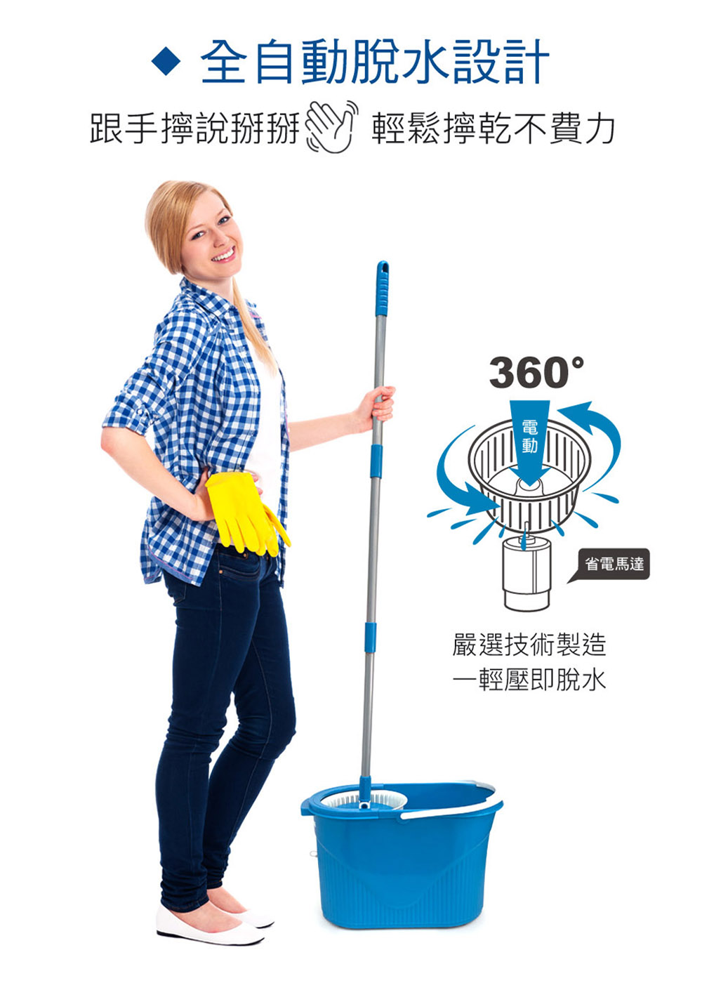 VIP顧客專屬回饋【保麗晶】 台灣製二代 全自動拖把組 全自動脫水 電動拖把 日本變頻高速馬達