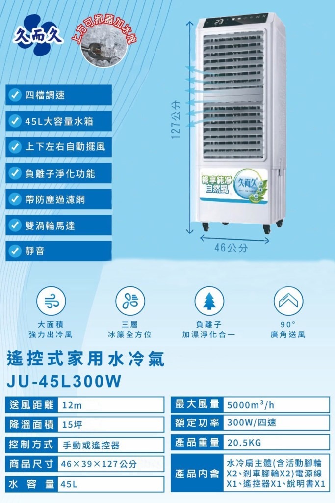 水摩爾 冰涼扇 久而久家用/營業用水冷氣 水冷扇送冰晶罐3支