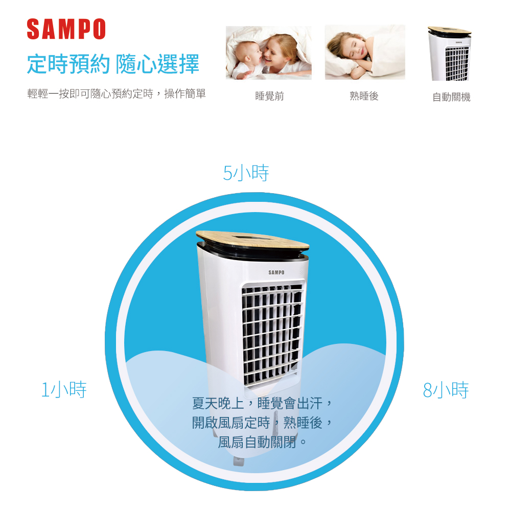 派樂嚴選 Sampo聲寶 遠端遙控型 7公升水冷扇 贈冰晶罐2支 節能省電 時尚觸控面板 可拆水箱 冰冷扇 居家客廳冷氣降溫循環冰風扇
