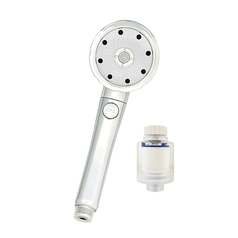 POPMORE 氣泡奇姬美肌沐浴器 五段水流一鍵止水微氣泡蓮蓬頭 1入 附除氯過濾器1入