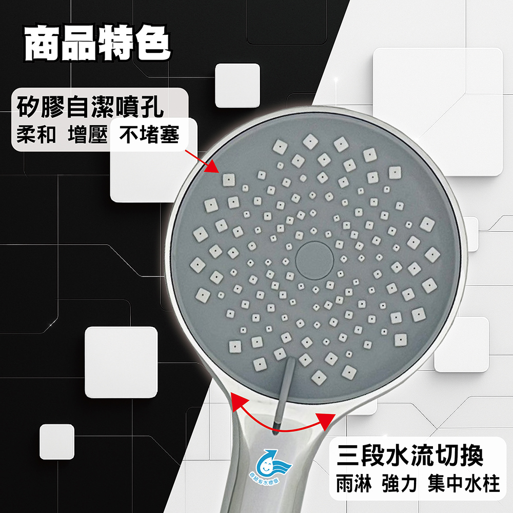 KINGBATH花灑王幾何漩流三段增壓SPA蓮蓬頭1入附過濾器 飯店級衛浴精品 大噴頭大流量 省水標章 KB-558 環保節能減碳從沖澡開始